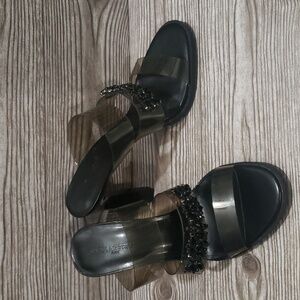 Karl Lagerfeld Brently smoke plastic straps with rhinestones high heels size 8.5